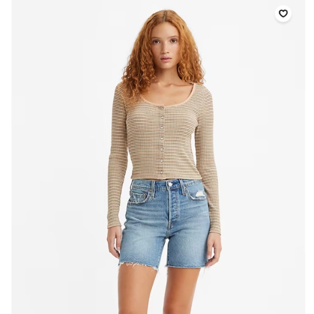 BRITT LONG SLEEVE SNAP FRONT TOP - Frappe/Brown